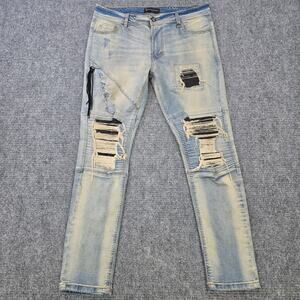 Hyper Denim Jeans Mens Tagged 36 Measures 36x31 Blue Distressed Moto